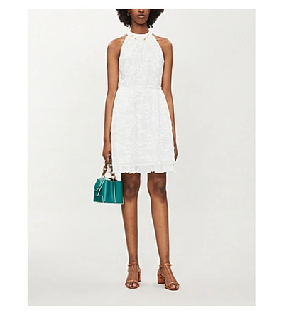 Shop Ted Baker Lorene Halter-neck Embroidered Cotton Mini Dress In White