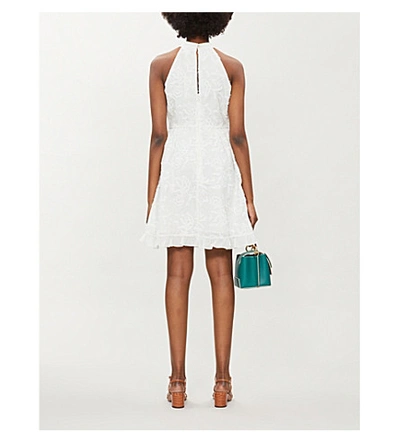 Shop Ted Baker Lorene Halter-neck Embroidered Cotton Mini Dress In White