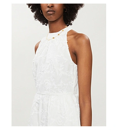 Shop Ted Baker Lorene Halter-neck Embroidered Cotton Mini Dress In White