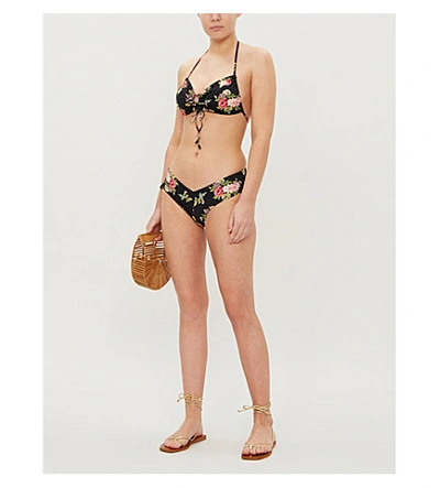 Shop Zimmermann Honour Ruched Bikini In Black Floral