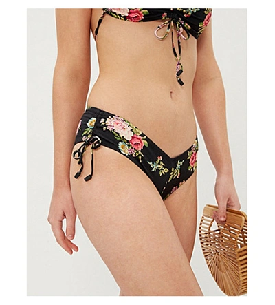 Shop Zimmermann Honour Ruched Bikini In Black Floral