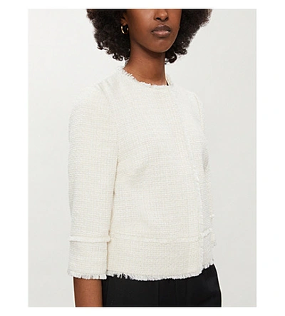 Shop Ted Baker Xeniaa Cropped Bouclé Woven Jacket In Ivory