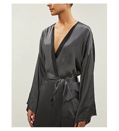 Shop Asceno Dot-patterned Silk-satin Robe In Dotted Lines