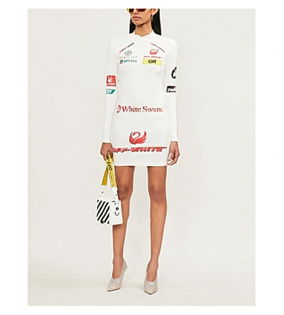 Shop Off-white Logo-print Jersey Mini Dress In White Multicolour