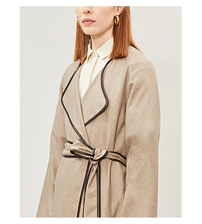 Shop The Row Helga Belted Leather-trim Cashmere Coat In Dark Fawn Melange