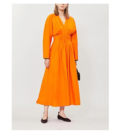 Shop Roksanda Marola V-neck Cotton-poplin Midi Dress In Mandarin