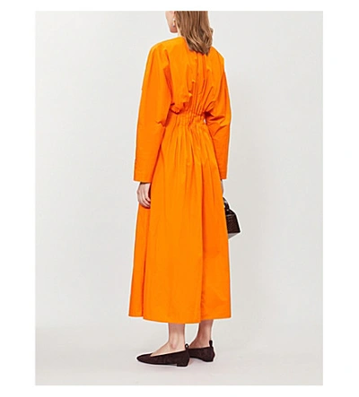 Shop Roksanda Marola V-neck Cotton-poplin Midi Dress In Mandarin