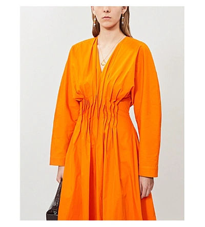 Shop Roksanda Marola V-neck Cotton-poplin Midi Dress In Mandarin