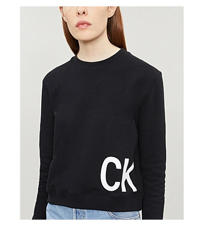 Shop Calvin Klein Logo-print Cotton-jersey Sweatshirt In Ck Black / Bright White