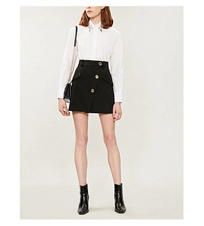 Shop Maje Womens Black Jana Asymmetric Buttoned-front Cotton-blend Mini Skirt 12