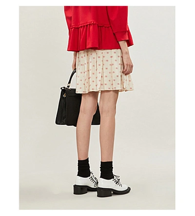 Shop Valentino Logo-print Pleated Silk Skirt In Ivory Red