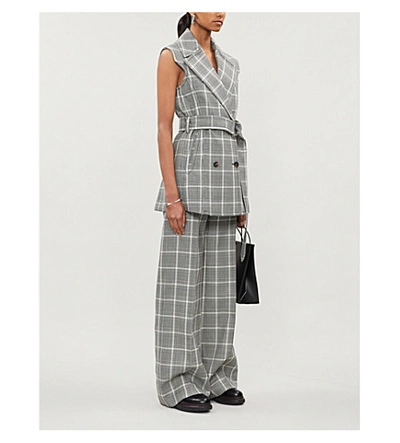 Shop Stella Mccartney Checked High-rise Wide Wool Trousers In Black