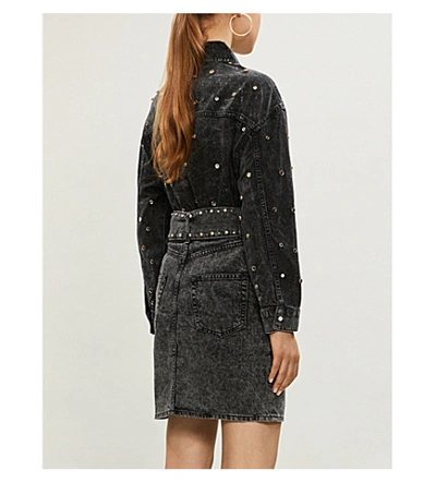 Shop Sandro Embellished Waist-tie Denim Skirt In Black
