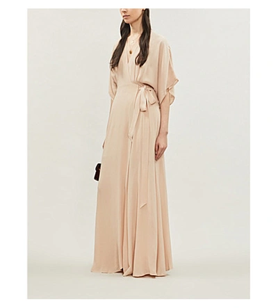Shop Reformation Winslow Wrap-over Crepe Maxi Dress In Champagne