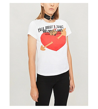 Shop Helmut Lang Heart-print Cotton-jersey T-shirt In Chalk White