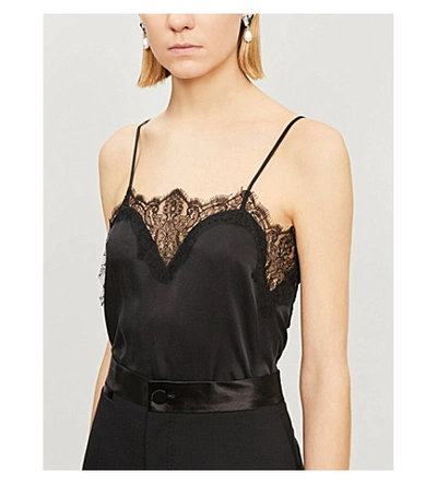 Shop The Kooples Lace-trimmed Silk-chiffon Camisole Top In Bla01