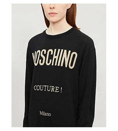 Shop Moschino Couture Logo-print Wool Dress In Black