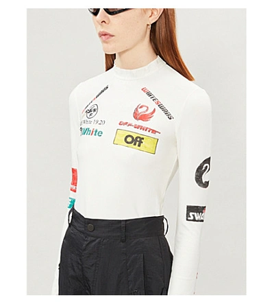 Shop Off-white Logo-print Stretch-jersey Top In White Mutlicolour