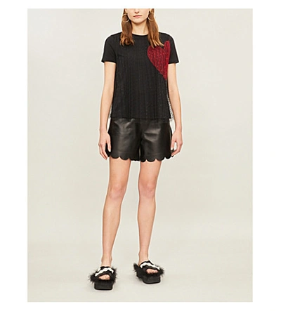 Shop Red Valentino Heart-print Cotton-jersey T-shirt In Nero/rosso