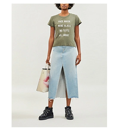 Shop Wildfox Slogan-print Cotton-blend T-shirt In Forest