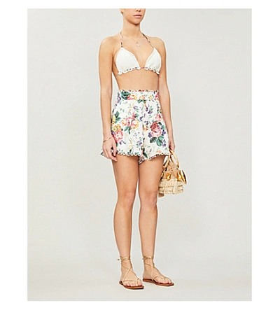 Shop Zimmermann Allia Floral-print Linen Shorts In White Floral