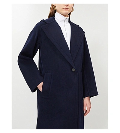 Shop Vince Hooded Wool-blend Coat In Marine