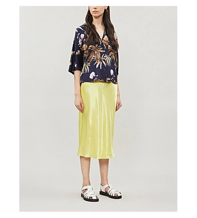 Shop Vince Flared High-rise Crushed Satin Midi Skirt In Citrine