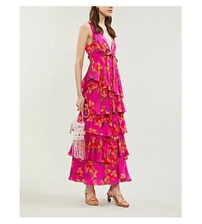 Shop Borgo De Nor Flavia Silk-satin Dress In Hawaiian Lily Fuschia