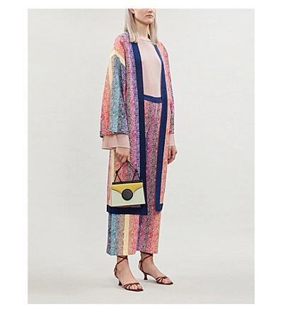 Shop Mary Katrantzou Striped Metallic-knit Kimono Jacket In Malachite
