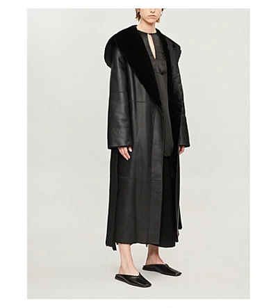 Shop The Row Riona Shearling Waist-tie Coat In Black