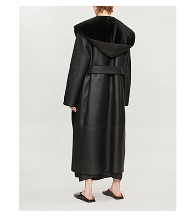 Shop The Row Riona Shearling Waist-tie Coat In Black