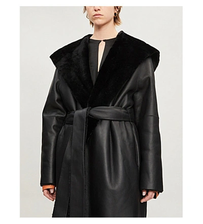 Shop The Row Riona Shearling Waist-tie Coat In Black