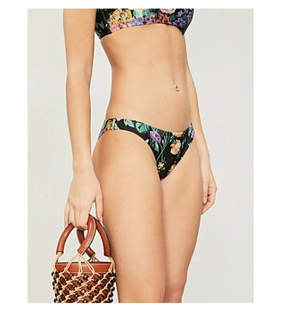 Shop Zimmermann Allia Floral-print High-leg Bandeau Bikini In Black Floral