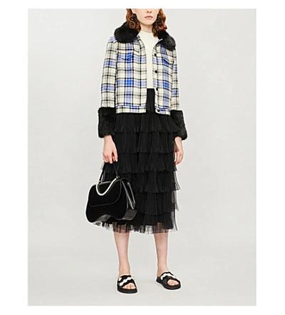 Shop Shrimps Brutus Checked Wool Jacket In Cream & Blue Multi