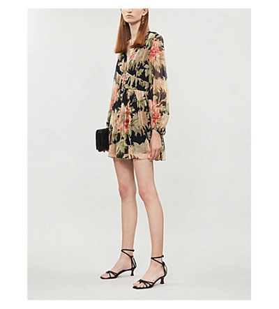 Shop Zimmermann Espionage Floral-print Silk-crepe Playsuit In Black Peony