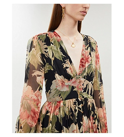 Shop Zimmermann Espionage Floral-print Silk-crepe Playsuit In Black Peony