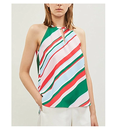 Shop Ted Baker Tutti Frutti Stripe-print Crepe Halterneck Top In White