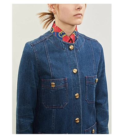 Shop Gucci Round-neck Buttoned-down Denim Jacket In 4100
