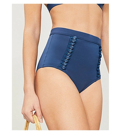 Shop Zimmermann Separates Buttoned High-rise Bikini Bottoms In Sapphire