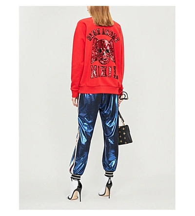 Shop Gucci Sequin-embellished Cotton-jersey Sweatshirt In Live Red Multi