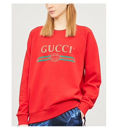 Shop Gucci Sequin-embellished Cotton-jersey Sweatshirt In Live Red Multi