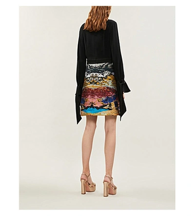 Shop Mary Katrantzou Ligretto Tied-cuff Crepe And Metallic Jacquard Mini Dress In Multi