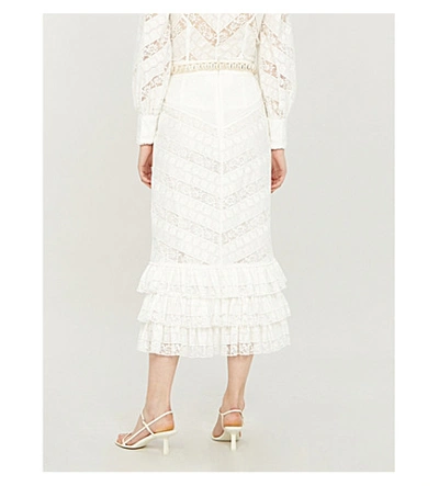 Shop Zimmermann Veneto Ruffled Lace Midi Skirt In Ivory