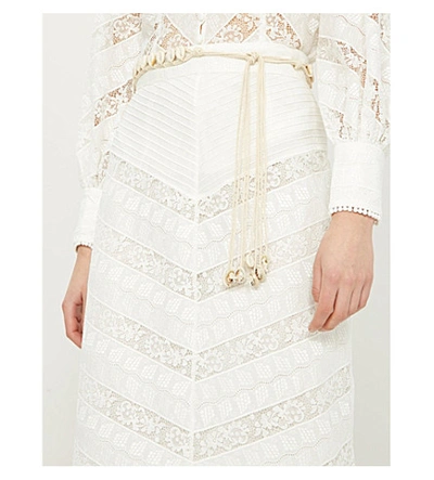 Shop Zimmermann Veneto Ruffled Lace Midi Skirt In Ivory