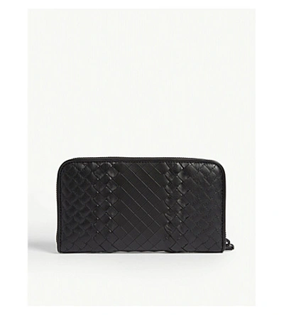 Shop Bottega Veneta Leather Zip-around Wallet In Black