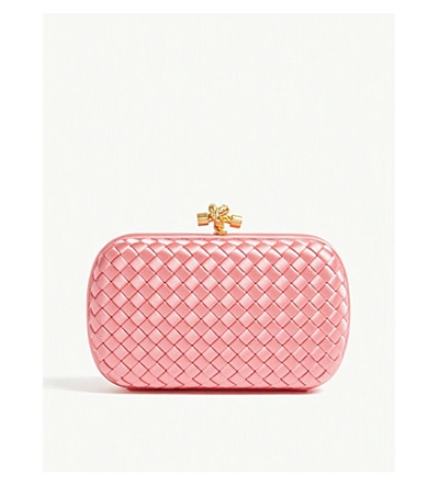 Shop Bottega Veneta Satin Clutch Bag In Pink/gold