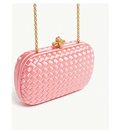 Shop Bottega Veneta Satin Clutch Bag In Pink/gold