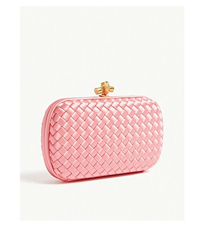 Shop Bottega Veneta Satin Clutch Bag In Pink/gold
