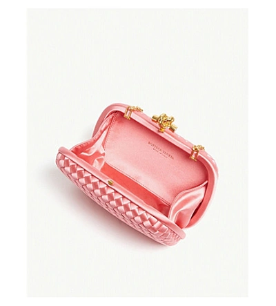 Shop Bottega Veneta Satin Clutch Bag In Pink/gold