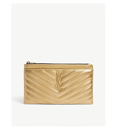 Shop Saint Laurent Monogram Quilted Leather Pouch In Brun Metallic Gold